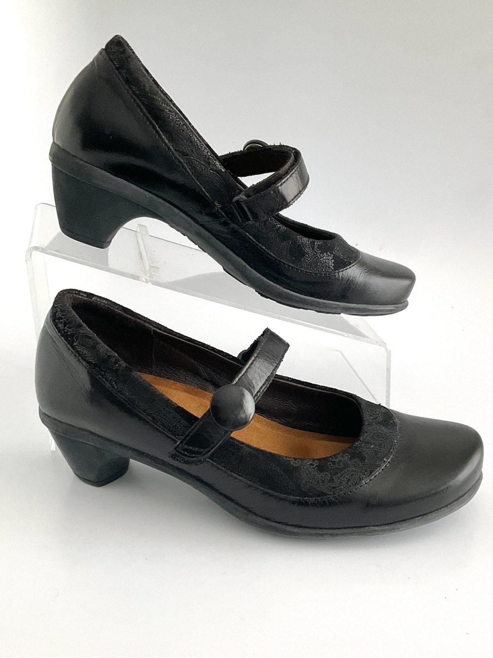 Naot Black Leather Mary Jane Heeled Pumps Comfort Shoes Sz 37